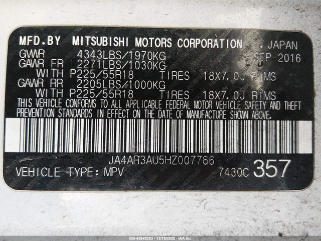 2017 MITSUBISHI OUTLANDER SPORT JA4AR3AU5HZ007766 Photo 8
