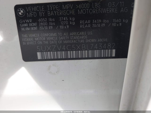 Aukcja sprzedaży 2011 Bmw X5 Xdrive35i/xdrive35i Premium/xdrive35i Sport Activity, vin: 5UXZV4C5XBL743482, numer aukcji: 43948479