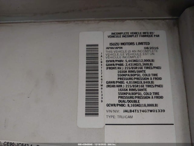 JALB4T174G7W01339 Isuzu NPR