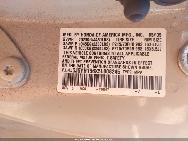 2005 HONDA ELEMENT 5J6YH186X5L008245 Photo 8