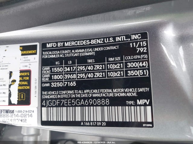 Продаж на аукціоні авто 2016 Mercedes-benz Amg Gl 63 4matic, vin: 4JGDF7EE5GA690888, номер лоту: 43948626