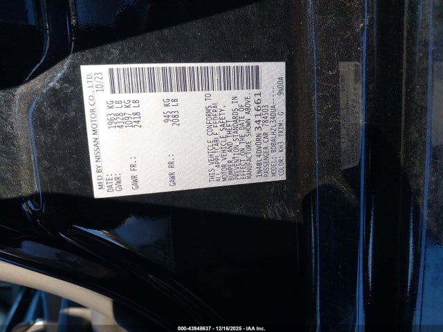 Продажа на аукционе авто 2024 Nissan Altima Sv Fwd, vin: 1N4BL4DV0RN341661, номер лота: 43948637