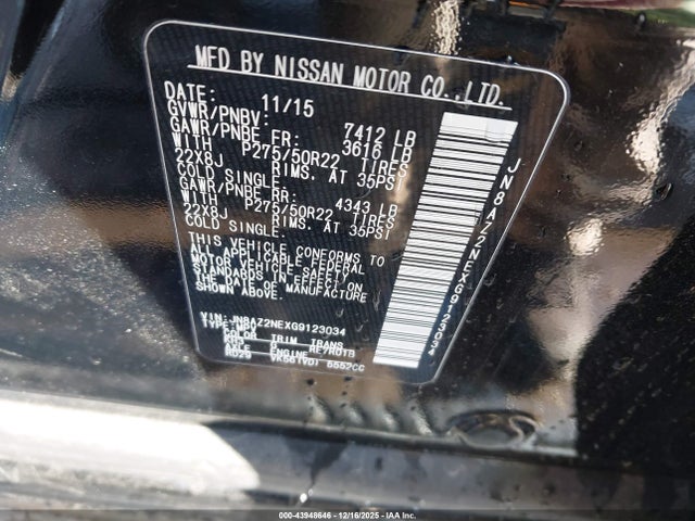 43948646 :رقم المزاد ، JN8AZ2NEXG9123034 vin ، 2016 Infiniti Qx80 مزاد بيع