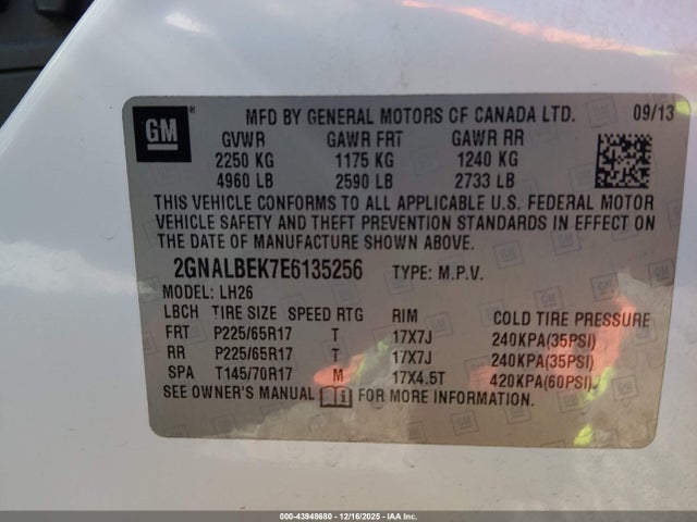 2GNALBEK7E6135256 Chevrolet EQUINOX 1LT