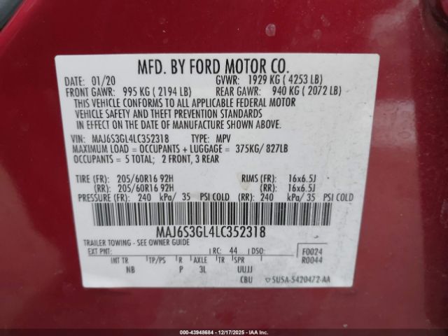2020 FORD ECOSPORT MAJ6S3GL4LC352318 Photo 8