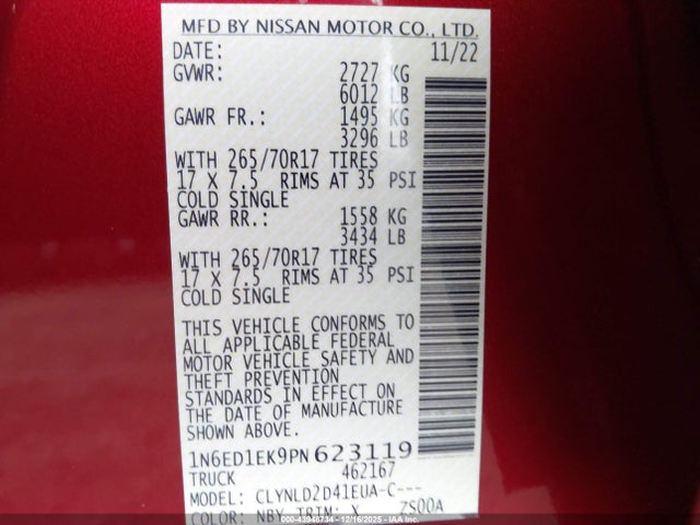 1N6ED1EK9PN623119 Nissan Frontier Pro-4x 4x4