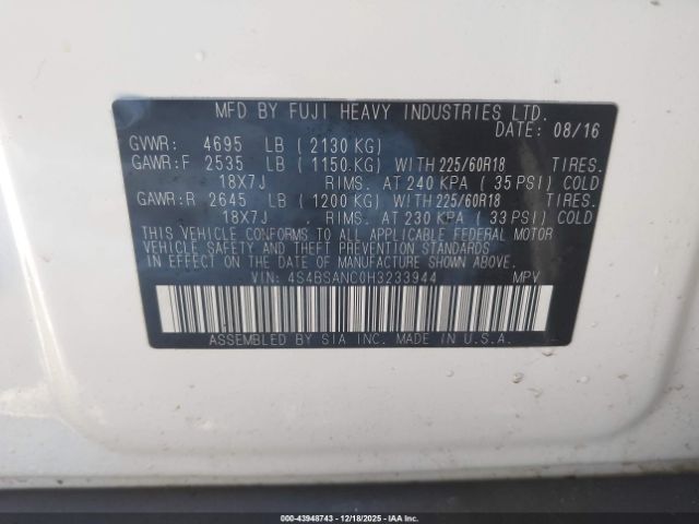 2017 SUBARU OUTBACK 4S4BSANC0H3233944 Photo 8