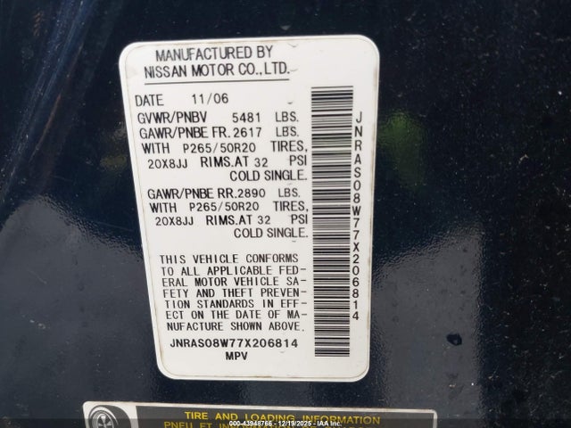 2007 INFINITI FX35 JNRAS08W77X206814 Photo 8