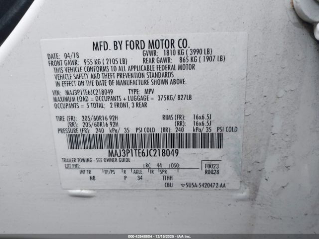 2018 FORD ECOSPORT MAJ3P1TE6JC218049 Photo 8