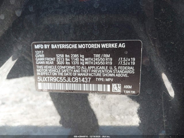 5UXTR9C55JLC81437 BMW X3 Xdrive30i