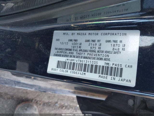 Aukcja sprzedaży 2016 Mazda Mazda3 I Touring, vin: JM1BM1V78G1315335, numer aukcji: 43948821