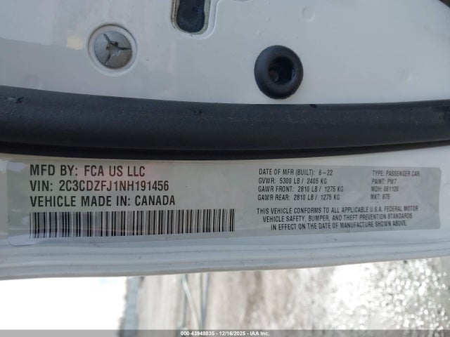 Продаж на аукціоні авто 2022 Dodge Challenger R/t Scat Pack, vin: 2C3CDZFJ1NH191456, номер лоту: 43948835