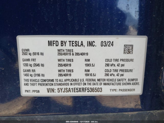 Tesla Model S Long Range 2024 5YJSA1E5XRF536503 Image 9