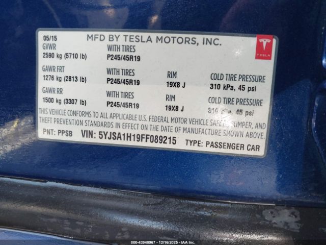 2015 TESLA MODEL S 5YJSA1H19FF089215 Photo 8