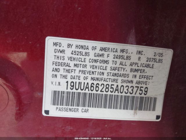 2005 ACURA TL 19UUA66285A033759 Photo 8