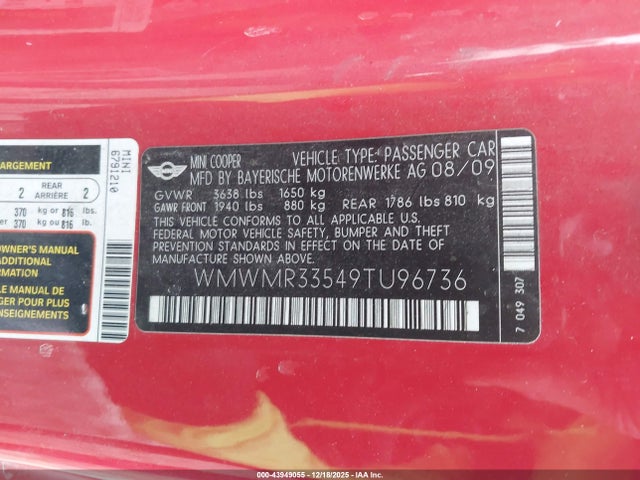 2009 MINI COOPER WMWMR33549TU96736 Photo 8