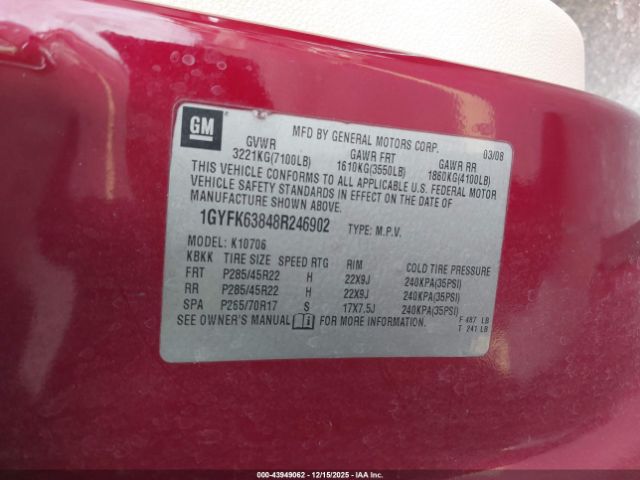 2008 CADILLAC ESCALADE 1GYFK63848R246902 Photo 8