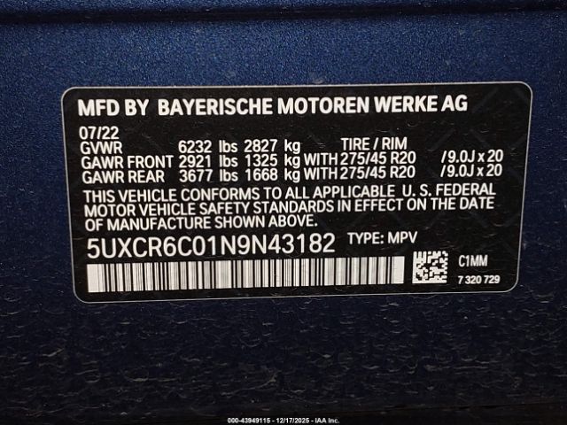 2022 BMW X5 5UXCR6C01N9N43182 Photo 8