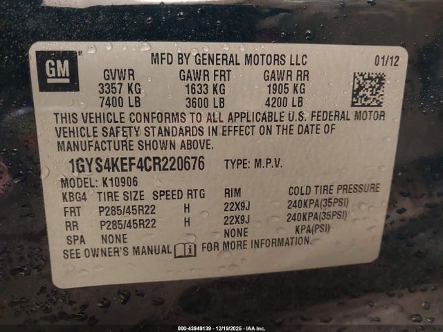 2012 CADILLAC ESCALADE ESV 1GYS4KEF4CR220676 Photo 8