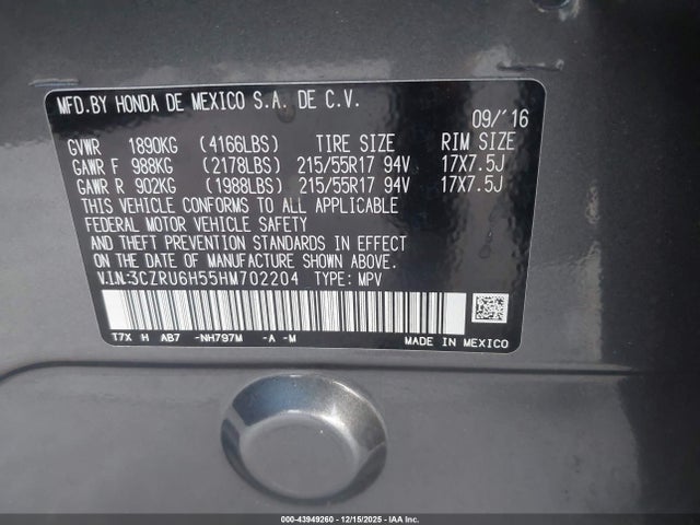 3CZRU6H55HM702204 Honda HR-V EX