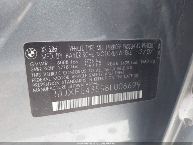 2008 BMW X5 5UXFE43558L006699 Photo 8