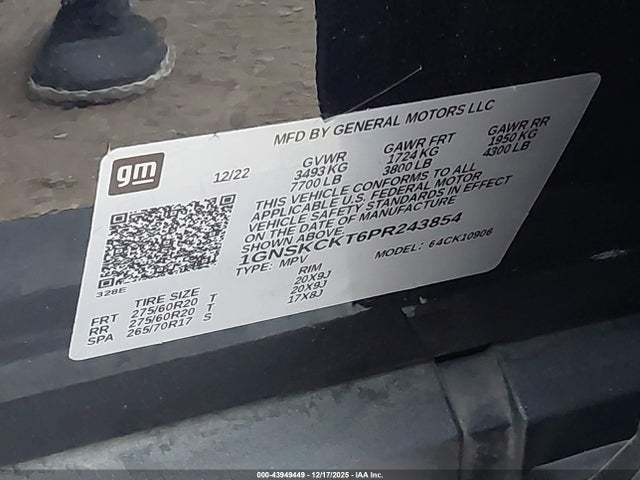 1GNSKCKT6PR243854 Chevrolet Suburban 4wd Lt