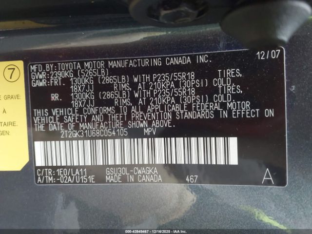 2008 LEXUS RX 350 2T2GK31U68C054105 Photo 8