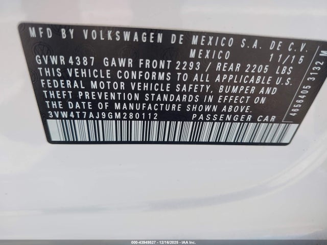3VW4T7AJ9GM280112 Volkswagen Jetta 2.0t Gli Sel