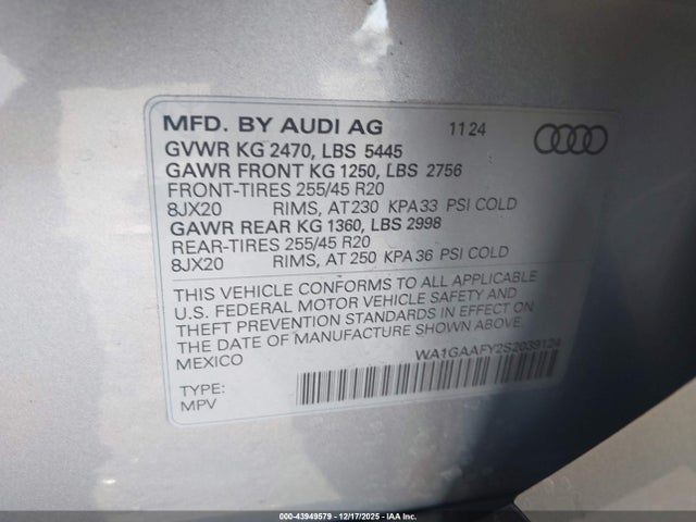 WA1GAAFY2S2039124 Audi Q5 Premium 45 Tfsi S Line Quattro