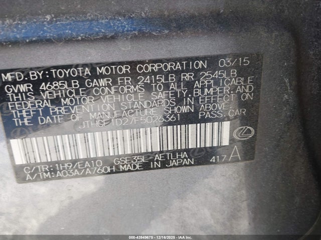 Lexus IS 250 2015 JTHCF1D27F5026361 Image 9