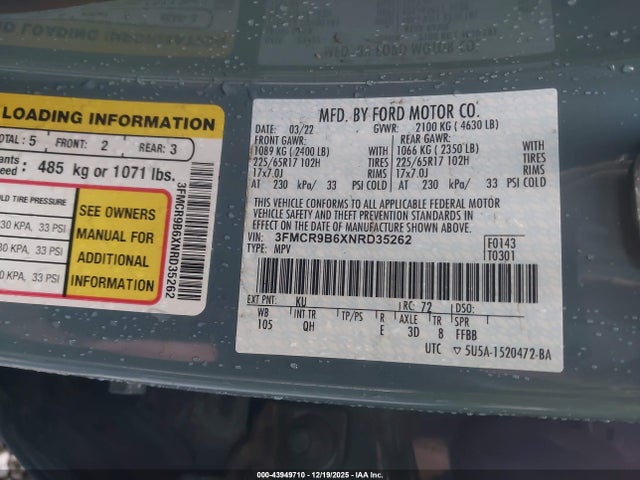 3FMCR9B6XNRD35262 Ford Bronco Sport Big Bend