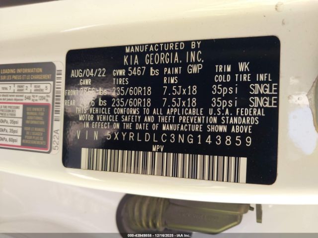 2022 KIA SORENTO 5XYRLDLC3NG143859 Photo 8