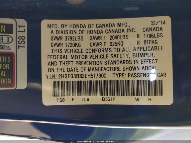 2HGFG3B82EH517900 Honda CIVIC EX