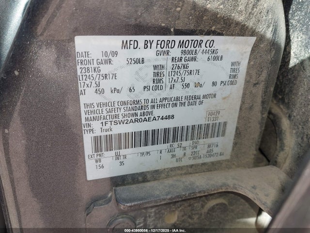Aukcja sprzedaży 2010 Ford F-250, vin: 1FTSW2AR0AEA74488, numer aukcji: 43950056