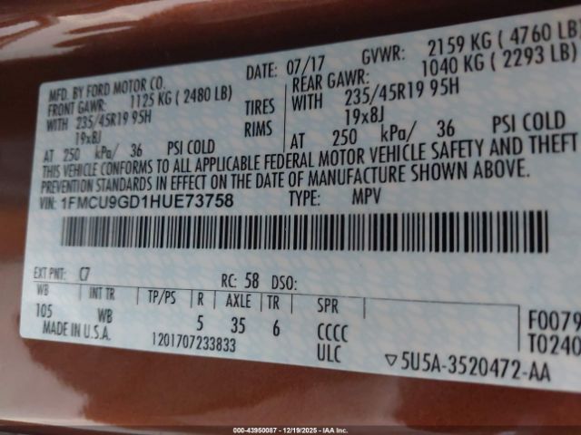 2017 FORD ESCAPE 1FMCU9GD1HUE73758 Photo 8