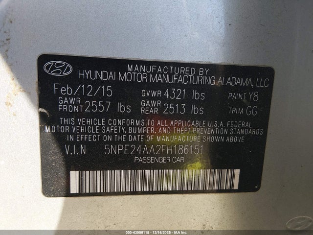Hyundai SONATA ECO 2015 5NPE24AA2FH186151 Image 9