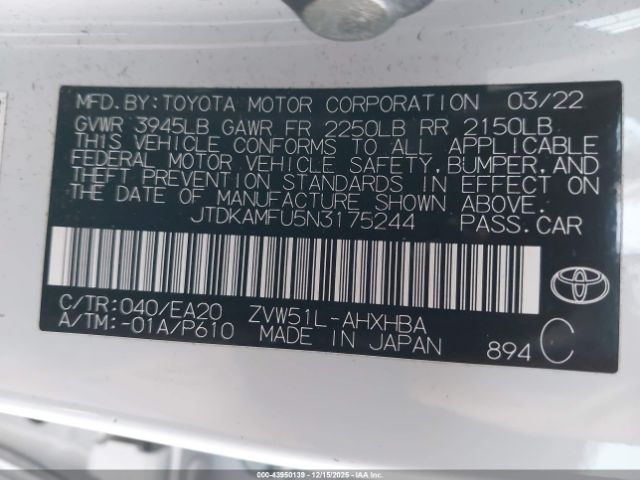2022 TOYOTA PRIUS JTDKAMFU5N3175244 Photo 8
