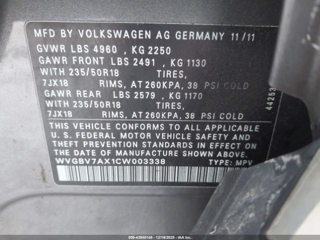2012 VOLKSWAGEN TIGUAN WVGBV7AX1CW003338 Photo 8