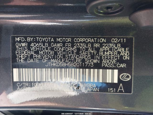 2011 LEXUS CT 200H JTHKD5BH5B2011773 Photo 8
