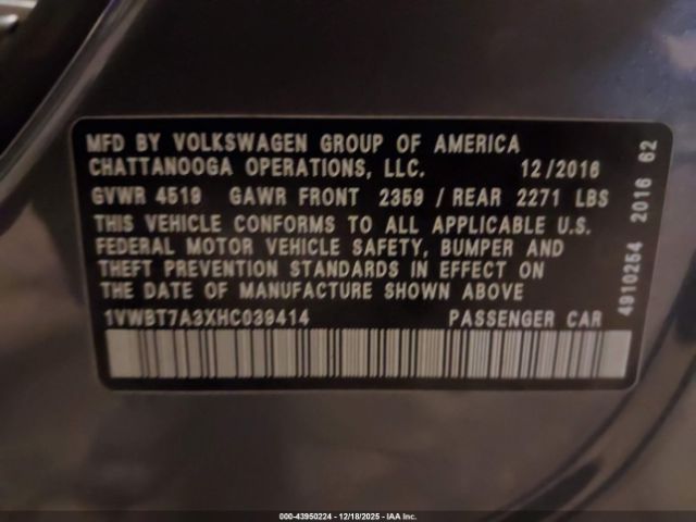 2017 VOLKSWAGEN PASSAT 1VWBT7A3XHC039414 Photo 8