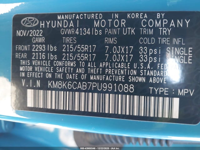 Продаж на аукціоні авто 2023 Hyundai Kona Sel, vin: KM8K6CAB7PU991088, номер лоту: 43950346