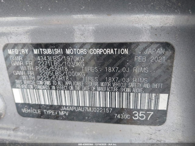 2021 MITSUBISHI OUTLANDER SPORT JA4APUAU7MU022157 Photo 8