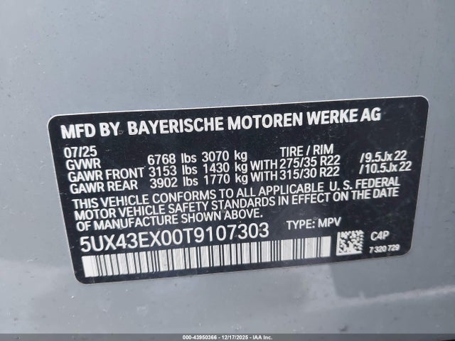 5UX43EX00T9107303 BMW X6 M60i