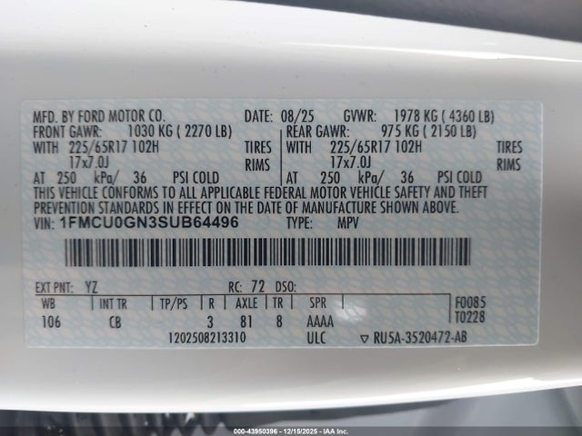 2025 FORD ESCAPE 1FMCU0GN3SUB64496 Photo 8