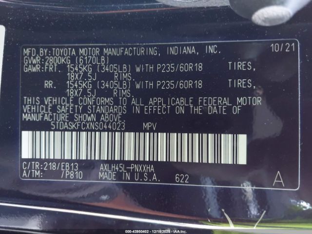 2022 TOYOTA SIENNA 5TDASKFCXNS044023 Photo 8