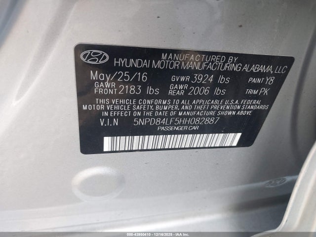 5NPD84LF5HH082887 Hyundai ELANTRA SE