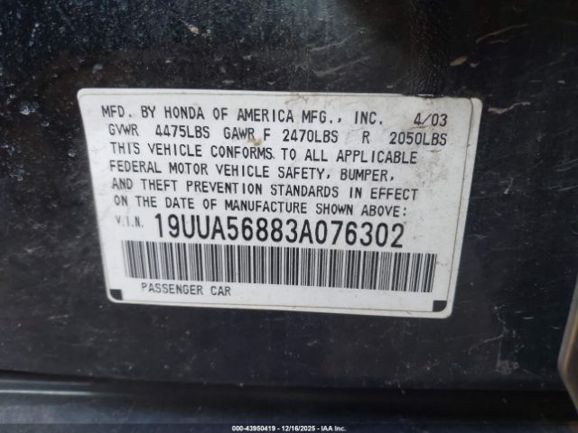 2003 ACURA TL 19UUA56883A076302 Photo 8