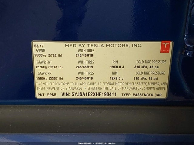 2017 TESLA MODEL S 5YJSA1E2XHF190411 Photo 8