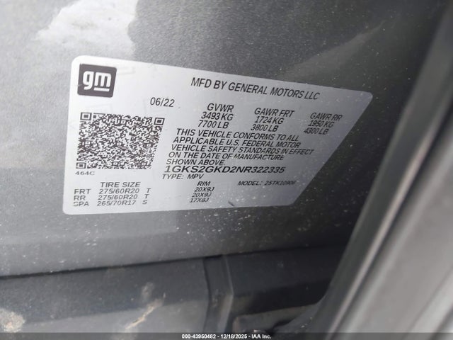 2022 GMC YUKON XL 1GKS2GKD2NR322335 Photo 8