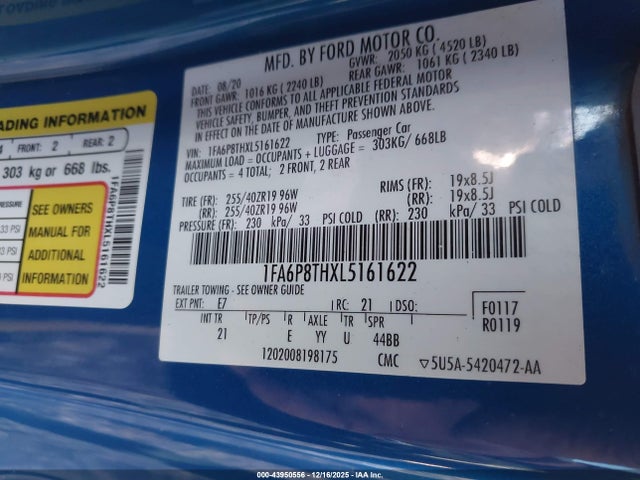 2020 FORD MUSTANG 1FA6P8THXL5161622 Photo 8